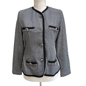 Vintage Pablo Collection Tweed Look Blazer with Silver Buttons and Black Rik Rak
